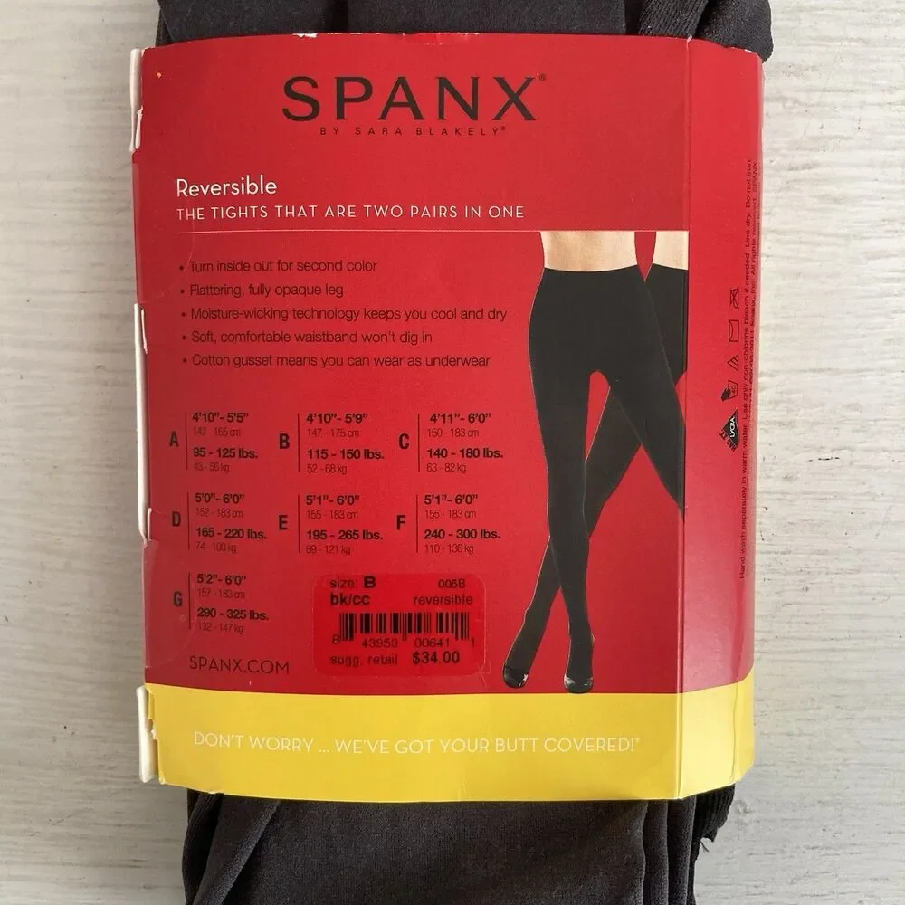 Spanx Tight-End Tights Reversible Bodyshaping Tights - Size B - Black / Charcoal